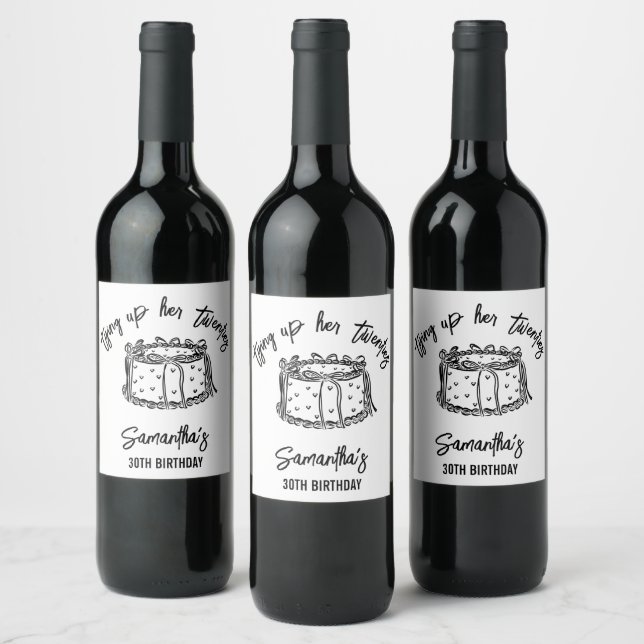 Black Bow Tying Up Her Twenties 30th Birthday  Wine Label (Bottles)