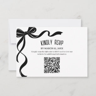 Black Bow Wedding QR code Response Insert