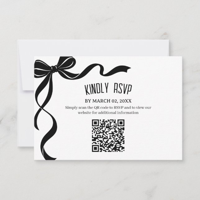 Black Bow Wedding QR code Response Insert (Front)
