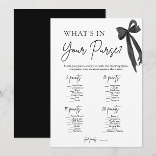 Black Bow What's In Your Purse Bridal Shower Game Invitation