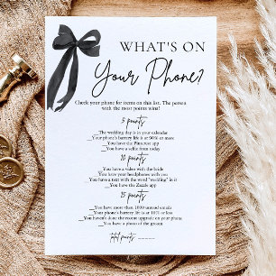 Black Bow What's On Your Phone Bridal Shower Game Invitation