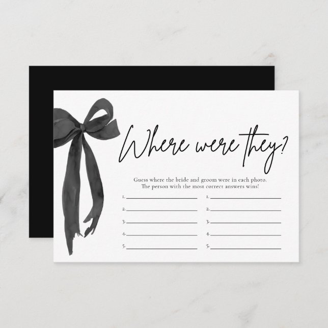 Black Bow Where Were They Bridal Shower Game Invitation (Front/Back)