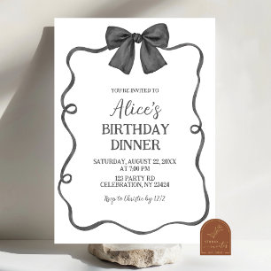Black Bow Whimsical Birthday Dinner Invitation