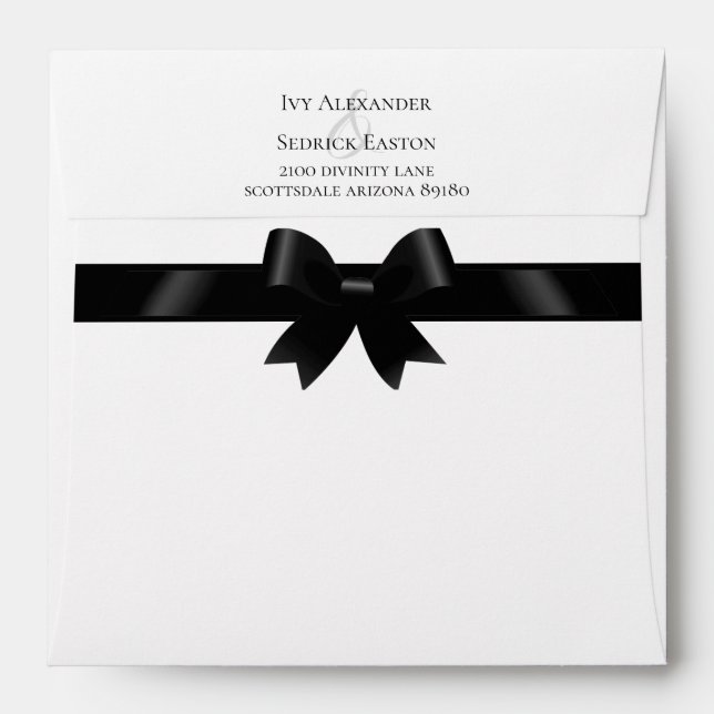 Black Bow & White Classic Square Wedding Envelope (Back (Top Flap))
