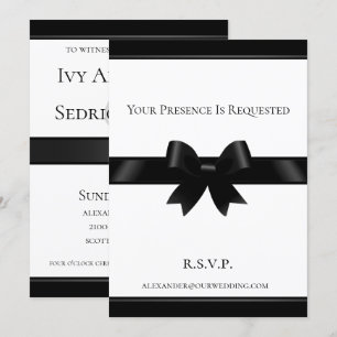 Black Bow & White Classic Wedding Invitation