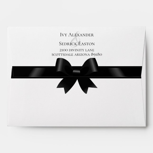 Black Bow & White Classic Wedding Invitation Envelope (Back (Top Flap))