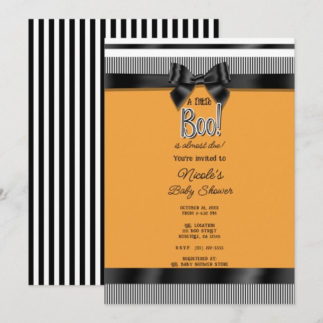 Black Bow White Orange Halloween Baby Shower Invitation (Front/Back)