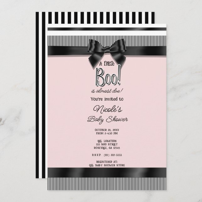 Black Bow White Pink Halloween Baby Shower Invitation (Front/Back)