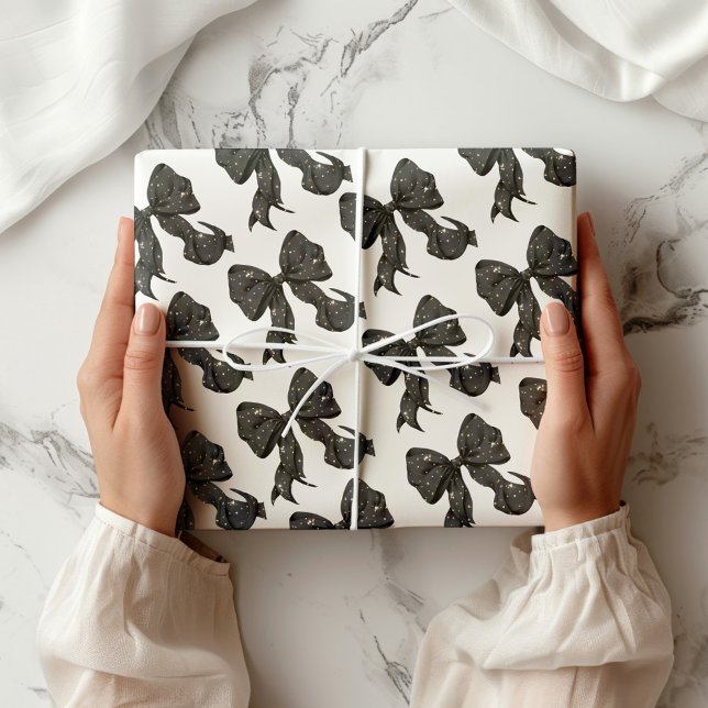 Black Bow with Gold Glitter Glamour Wrapping Paper (Creator Uploaded)