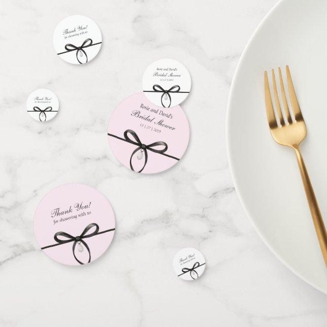 Black Bow With Pearl Old Money Bridal Shower Confetti (Group)