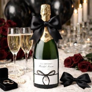 Black Bow With Pearl Old Money Style Bridal Shower Sparkling Wine Label