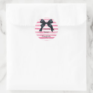 Black Bow with Pink White Stripe Custom Classic Round Sticker
