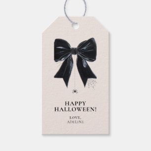 Black Bow with Spider Happy Halloween Gift Tag
