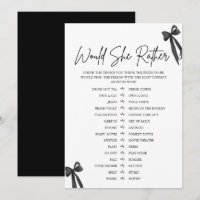 Black Bow Would She Rather Bridal Shower Game