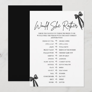 Black Bow Would She Rather Bridal Shower Game Invitation