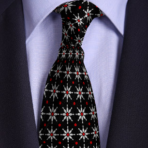 Black Bowling Pin Flower Pattern Tie