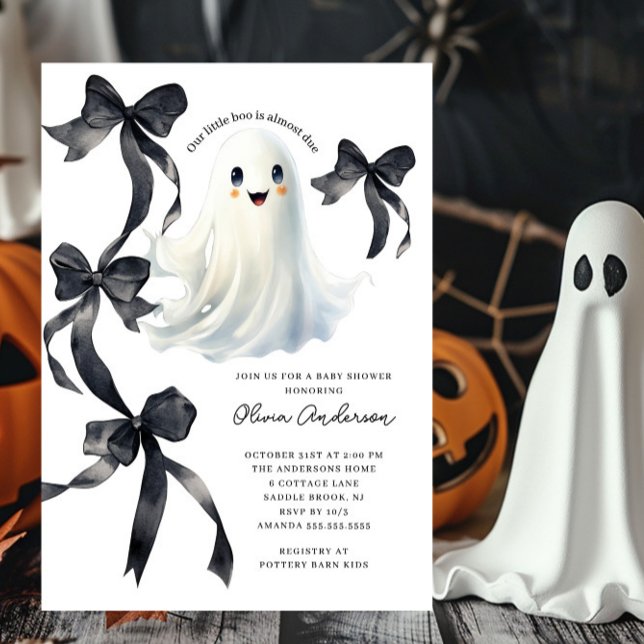 Black Bows Ghost Baby Shower Invitation (Creator Uploaded)
