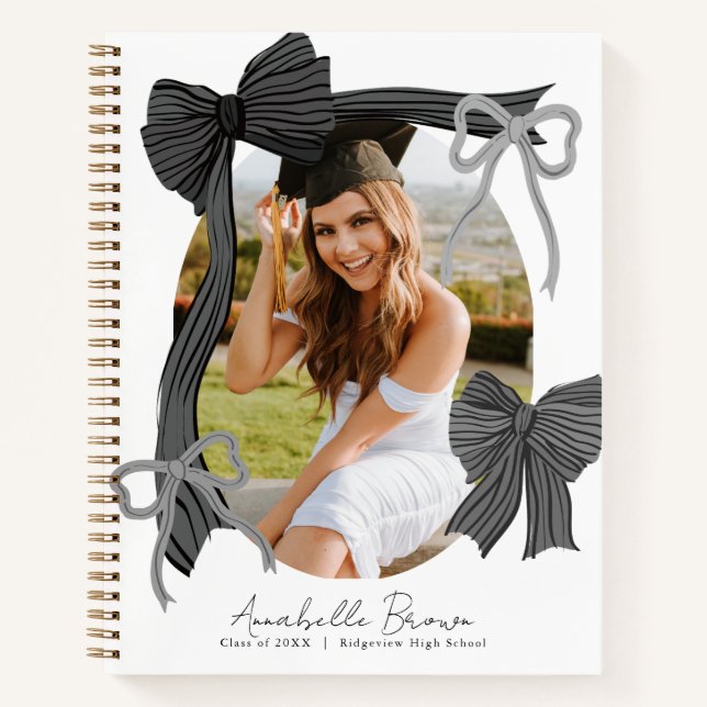 Black Bows Photo Graduation Guest Book (Front)