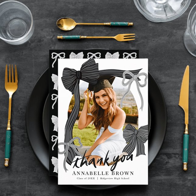 Black Bows Photo Graduation Thank You Card (Creator Uploaded)
