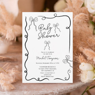 black bows ribbon illustrations Baby shower Invitation