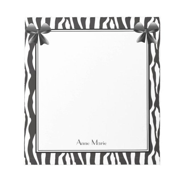 Black Bows with Black Zebra Stripes Pattern Notepad (Front)