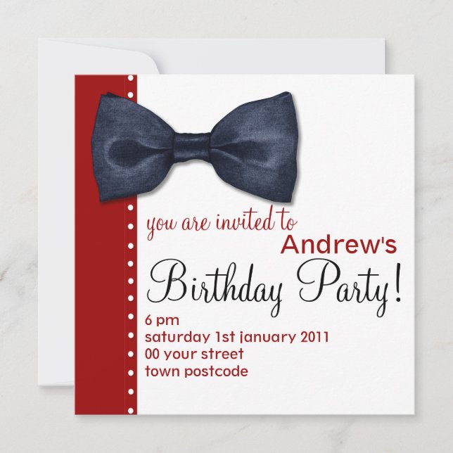 Black BowTie Birthday Invitation (Front)