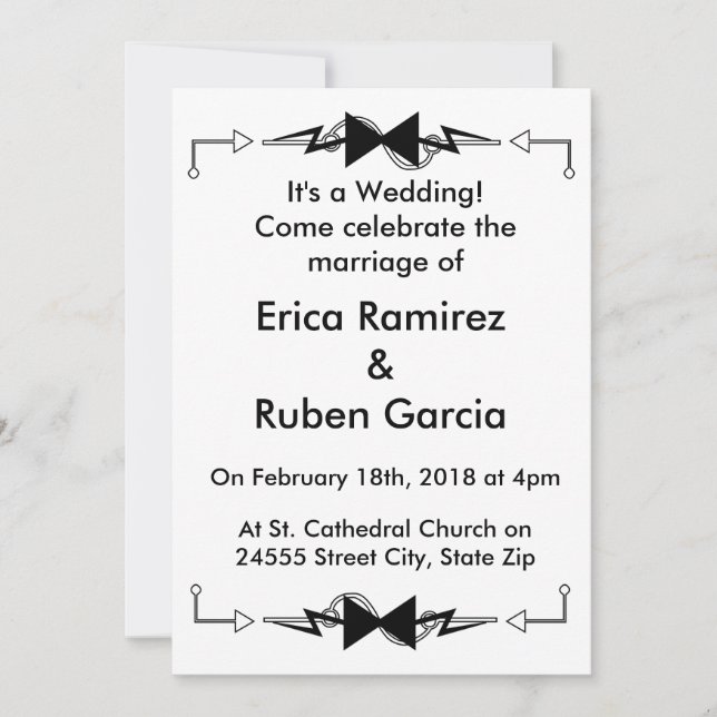 Black Bowtie Electronic Wedding Invitation (Front)