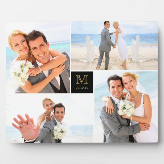 Black Box Timeless Monogram Wedding Photo Easel Plaque (Front)