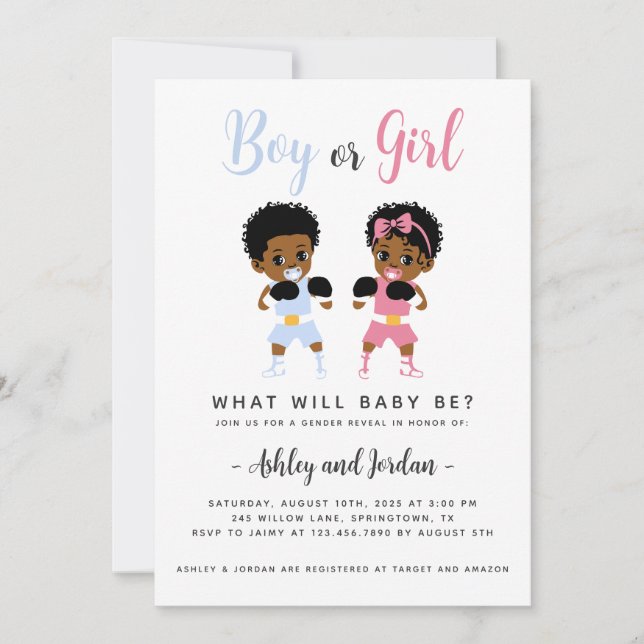 Black Boxing Babies Gender Reveal Invitation (Front)