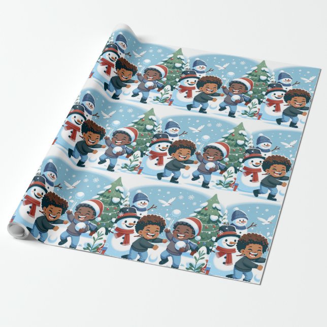 Black Boy Christmas Wrapping Paper (Unrolled)