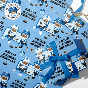 Black Boy Hockey Birthday Personalised  Wrapping Paper