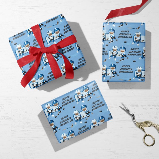 Black Boy Hockey Personalised Wrapping Paper Sheet (Creator Uploaded)
