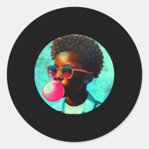 Black Boy Joy Bubble Gum Fun African Melanin Princ Classic Round Sticker
