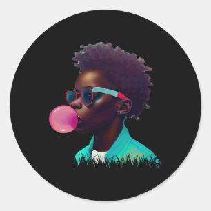 Black Boy Joy Bubble Gum Fun African Melanin Princ Classic Round Sticker