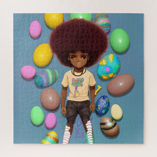 Black Boy Melanin Bruh Easter Egg Hunt Basket Jigsaw Puzzle (Vertical)