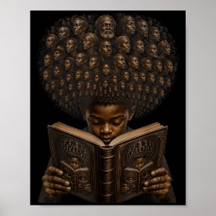 Black Boy Reading Book Afro Hair Art Ancestors Poster