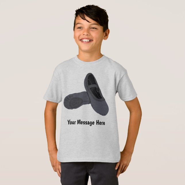 Black Boys Ballet Shoes Personalised Message T-Shirt (Front Full)