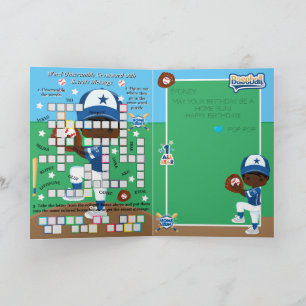 Black Boys Baseball Secret Message Happy Birthday Card