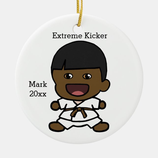 Black Boy's Karate Christmas Ornament (Front)
