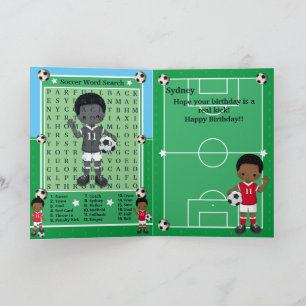 Black Boys Soccer Word Search Happy Birthday Card