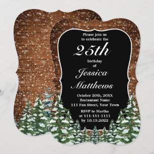 Black Bracket Snowy Wood & Forest Birthday Party Invitation