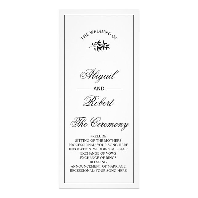 Black branch Old Money wedding program Rack Card (Front)