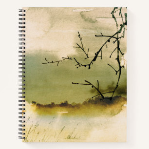 Black branches muted Japanese watercolor landscape Notebook