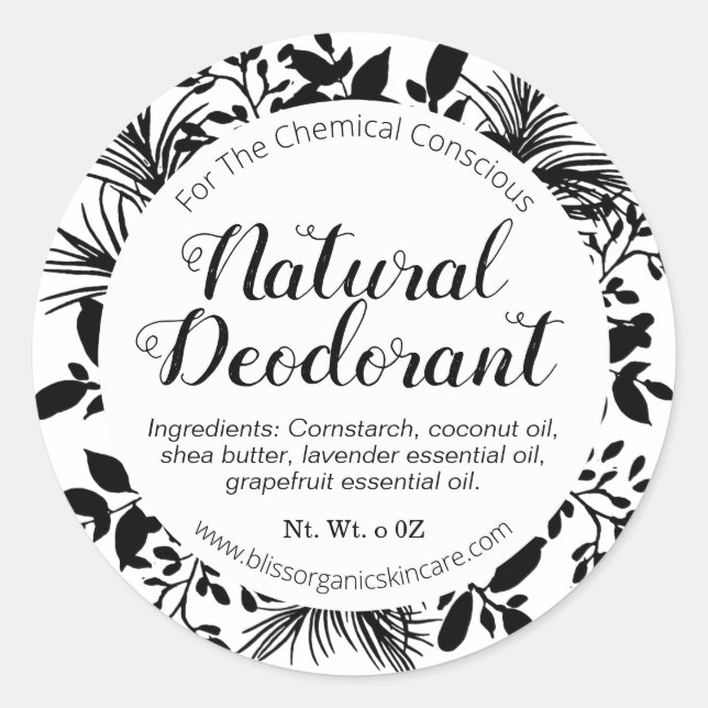 Black Branches on White Deodorant Classic Round Sticker (Front)