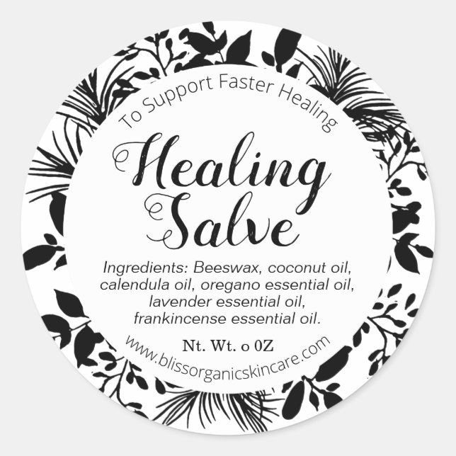 Black Branches on White Herbal Healing Balm Classic Round Sticker (Front)