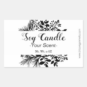 Black Branches On White Scented Soy Wax Candle Rectangular Sticker
