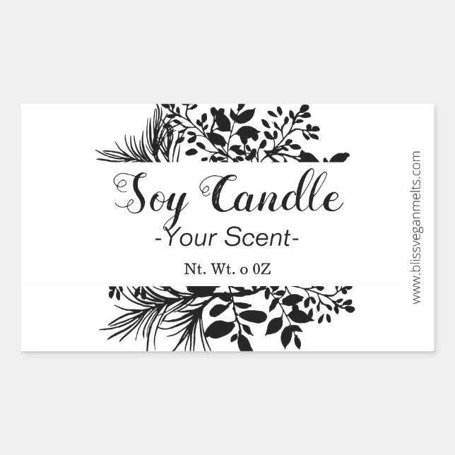 Black Branches On White Scented Soy Wax Candle Rectangular Sticker (Front)