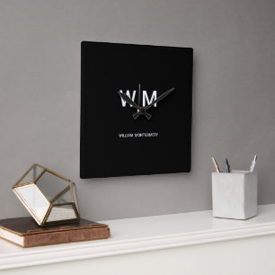Black Branded Logo   Corporate Business Company Square Wall Clock