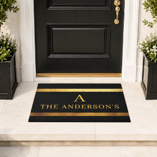 Black brass family minimalist modern monogrammed doormat
