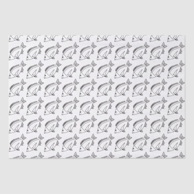Black Bream Fish Wrapping Paper in black and white (Front)